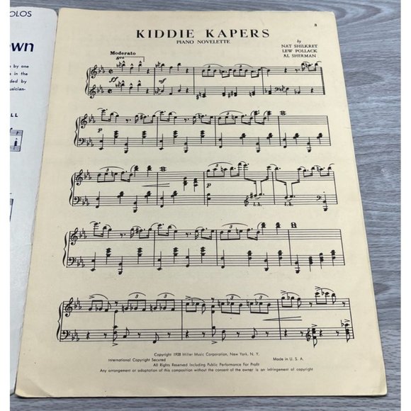 Kiddie Kapers Vintage Piano Sheet Music Miller Piano Solos Nat Shilkret 1928 - Picture 3 of 5